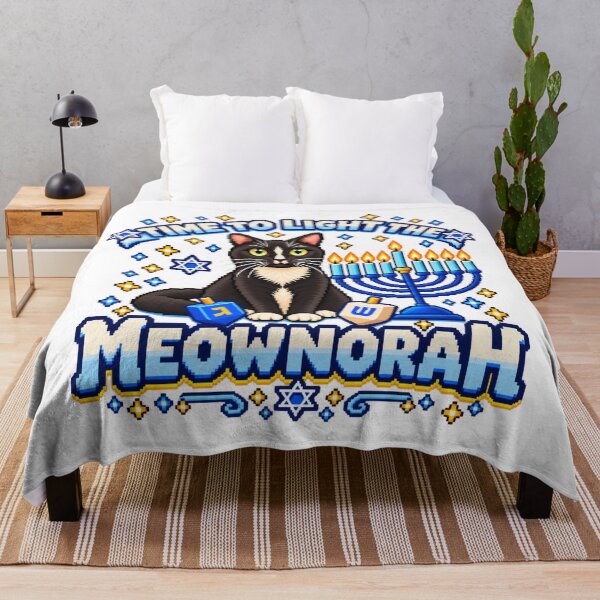 Item preview, Time to Light the Meownorah – Pixel Art Jewish Cat Chanukah Design designed and sold by That-Jewy-Shop.