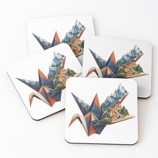 Item preview, Origami Crane Floating Paper Mountain Village designed and sold by Drip stamp.