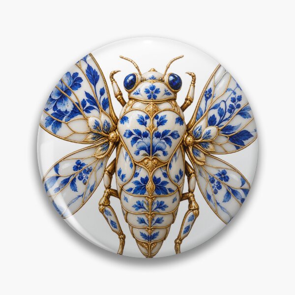 Item preview, Porcelain Cicada Blue White Botanical Brooch designed and sold by Drip stamp.