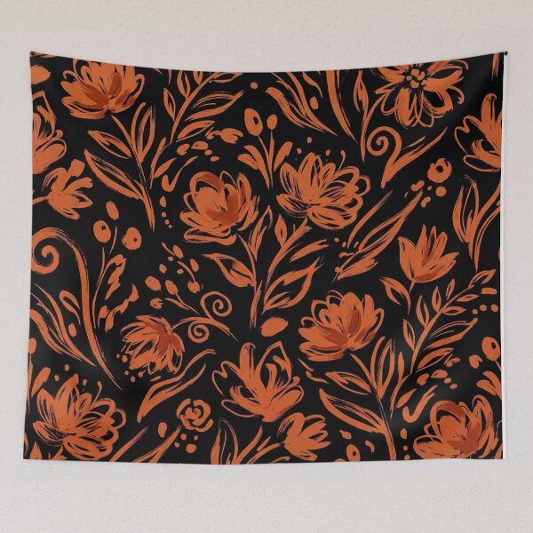 Item preview, Dark Rust Orange Botanical Floral Pattern designed and sold by Owcomm.