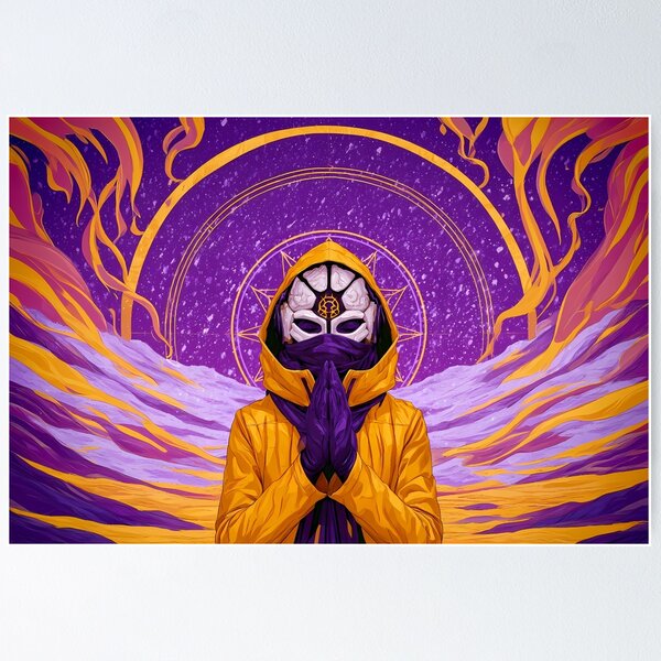 Item preview, Yellow Hooded Masked Monk Praying Cosmic Art designed and sold by Lunat1kk.