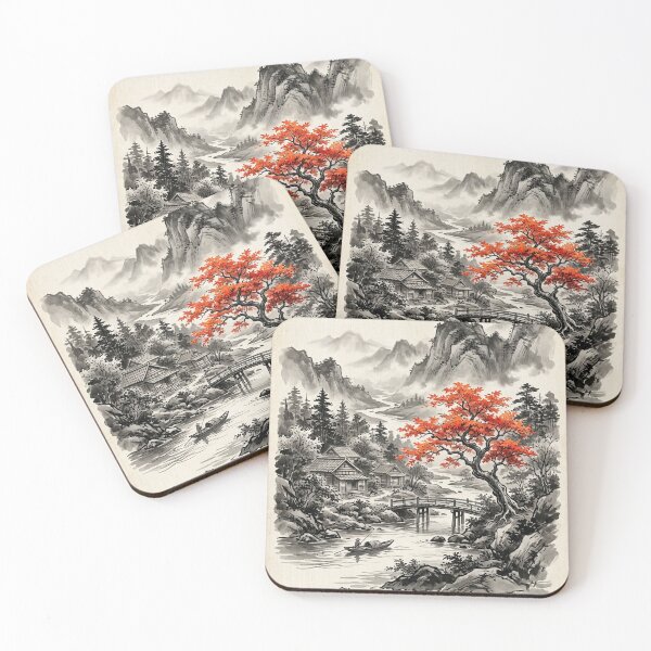 Item preview, Autumn Whispers Japanese Ink Wash Landscape designed and sold by iris-festival.