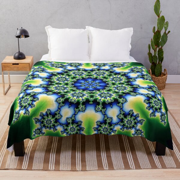 Item preview, Fractal Kaleidoscope Snowflake Green Yellow Blue on Black designed and sold by Stevercortinas.