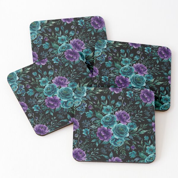 Item preview, Moody Teal and Purple Watercolor Floral Pattern designed and sold by Owcomm.