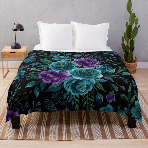 Item preview, Moody Teal and Purple Watercolor Floral Pattern designed and sold by Owcomm.