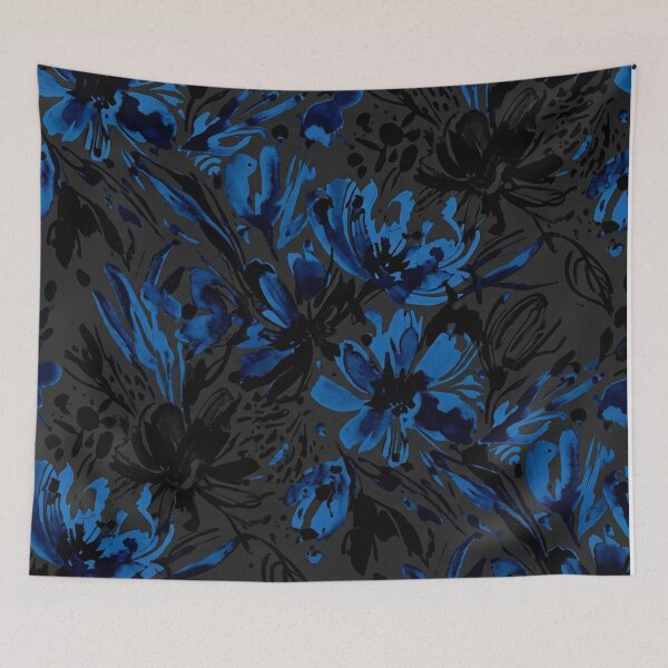 Item preview, Dark Blue Watercolor Floral Garden Pattern designed and sold by Owcomm.