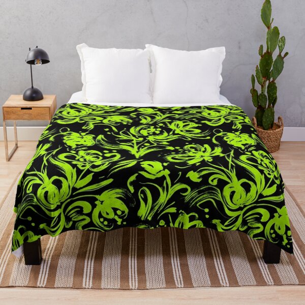 Item preview, Neon Lime Floral Brushstroke Pattern Black designed and sold by Owcomm.