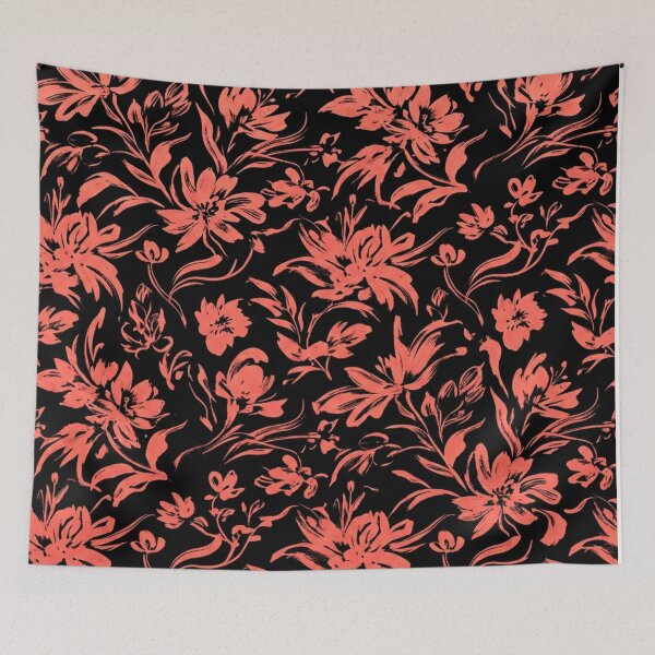 Item preview, Coral Pink Floral Pattern On Black designed and sold by Owcomm.