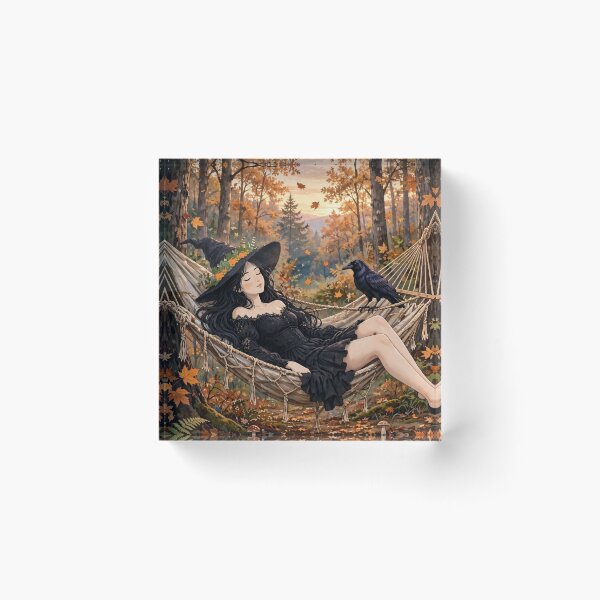 Item preview, Beautiful Autumn Witch Relaxing in a Woodland Hammock.. designed and sold by DibujandoPorfa.