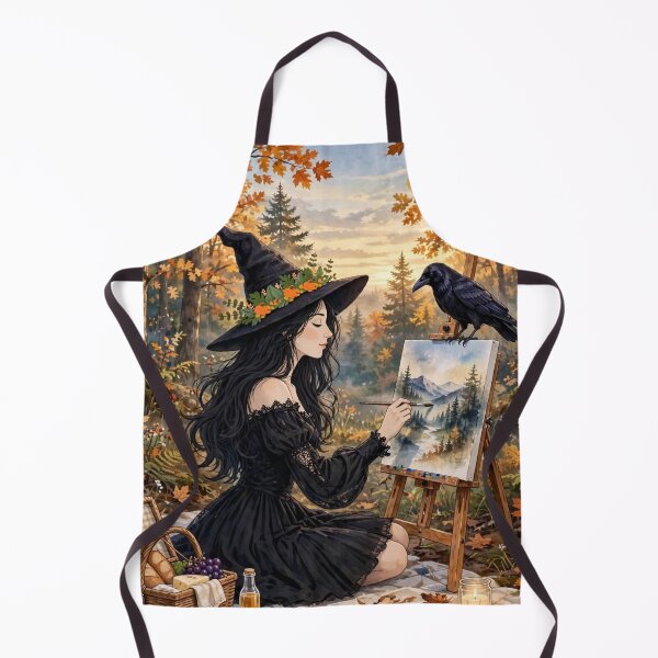 Item preview, Enchanting Autumn Witch Painting a Magical Forest Landscape. designed and sold by DibujandoPorfa.