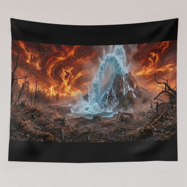 Item preview, Water Volcano Under a Sky of Fire – Surreal Landscape designed and sold by Axokris.