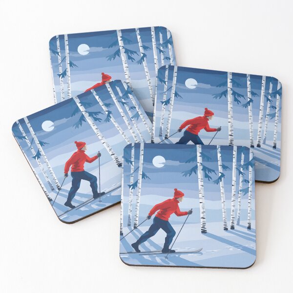 Item preview, Nordic Christmas Cross-Country Skier Birch Forest Moonlight Art designed and sold by Freckled-Monkey.