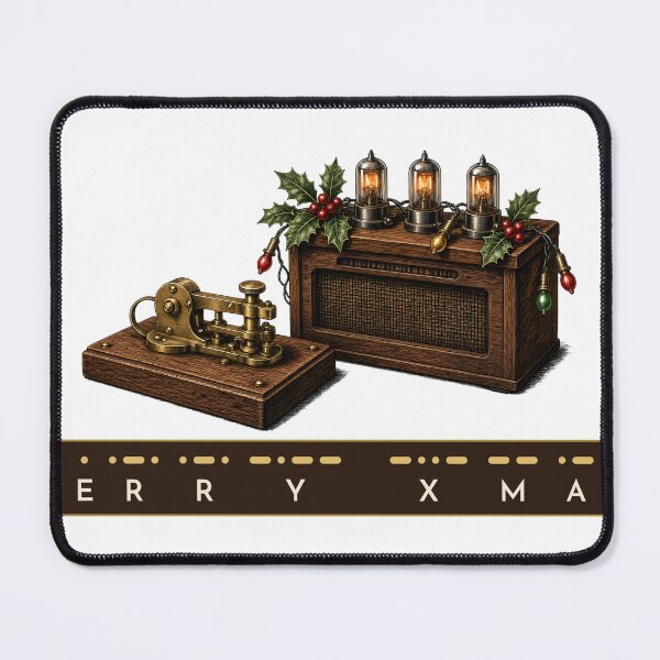 Item preview, Merry Xmas in Morse Code Telegraph Key and Tube Radio Christmas designed and sold by Freckled-Monkey.