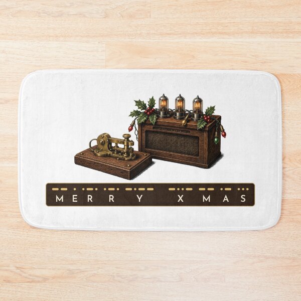 Item preview, Merry Xmas in Morse Code Telegraph Key and Tube Radio Christmas designed and sold by Freckled-Monkey.
