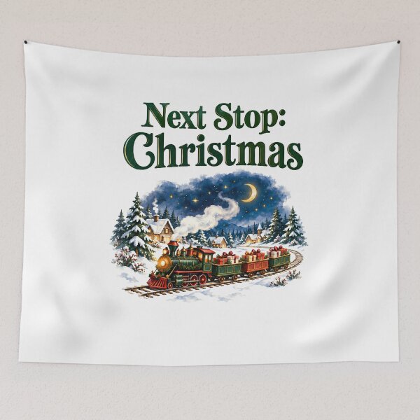 Item preview, Next Stop Christmas – Vintage Steam Train Winter Illustration designed and sold by CheersTOGETHER.