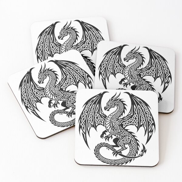 Item preview, Viking Dragon Rune Tail Tattoo – Celtic Knot Wing Norse Dragon Black Ink Art designed and sold by DragonSerpent Ink.