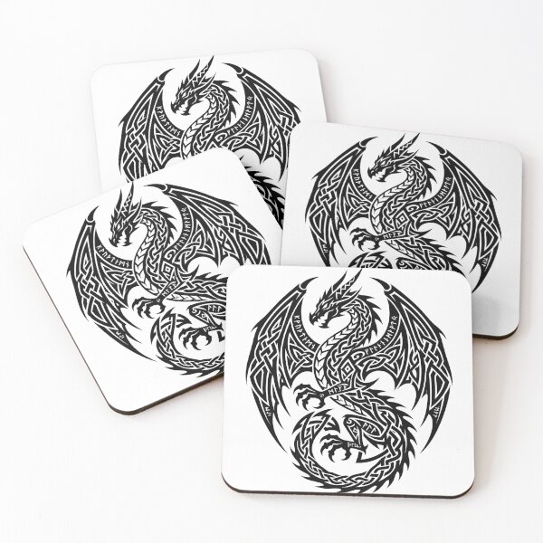 Item preview, Norse Rune Dragon Tattoo – Celtic Knotwork Winged Dragon Viking Black Ink Art designed and sold by DragonSerpent Ink.