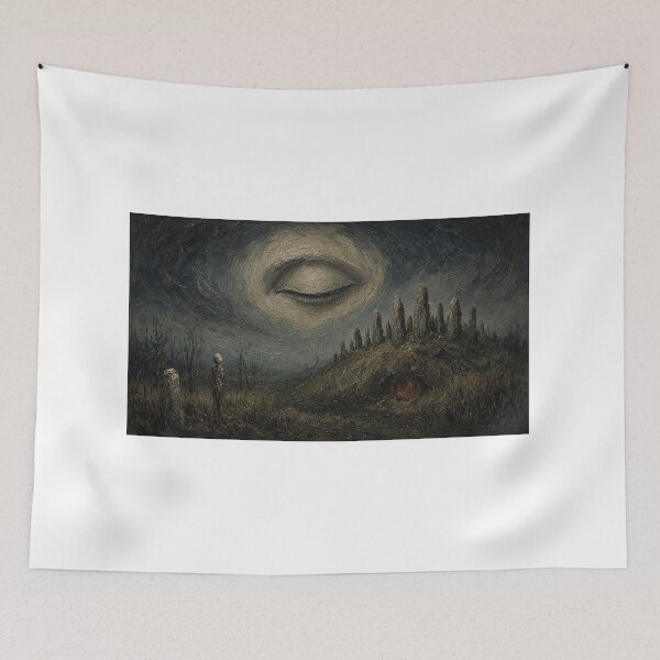 Item preview, The Moon That Sleeps – Closed Eye Moon over Standing Stones, Dark Surreal Folk Horror Art designed and sold by EidolonUnseen.