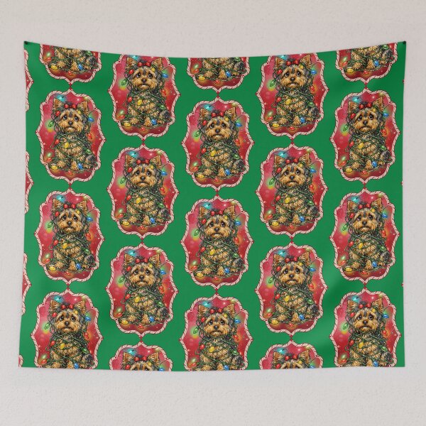 Item preview, Funny Dog Tangled in Christmas Lights Yorkshire Terrier designed and sold by Lion and Lamb Design.