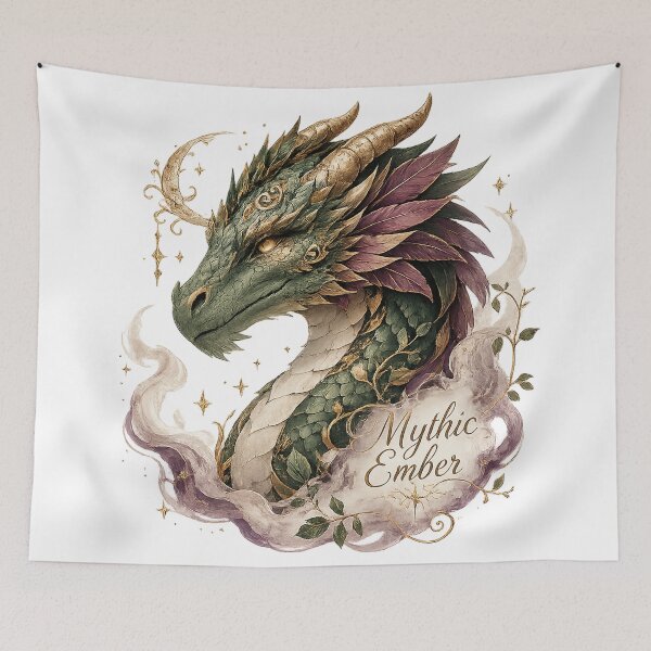 Item preview, Mystical Green Dragon Mythic Ember Celestial Fantasy Gothic Botanical Art designed and sold by inkoutninja.