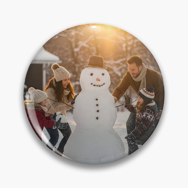 Item preview, Family of four building a snowman in a snowy yard at sunset, with a house in the background designed and sold by homydesign.