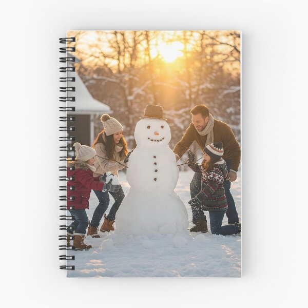 Item preview, Family of four building a snowman in a snowy yard at sunset, with a house in the background designed and sold by homydesign.