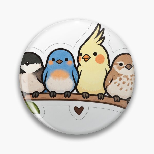 Item preview, Four Cute Kawaii Birds on a Branch designed and sold by Wonderpatch.