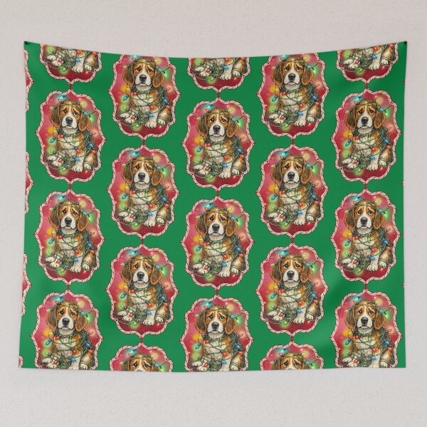 Item preview, Funny Dog Tangled in Christmas Lights Beagle designed and sold by Lion and Lamb Design.