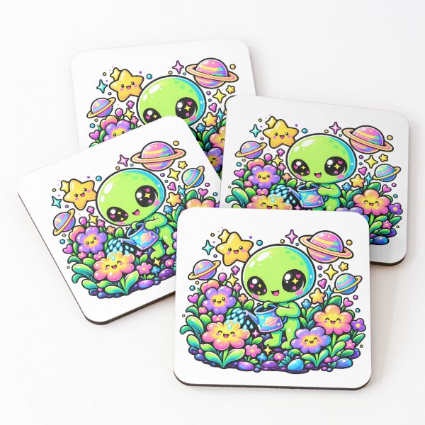 Item preview, Cute Alien Gardener Watering Cosmic Flowers designed and sold by Thai Vibe Studio.