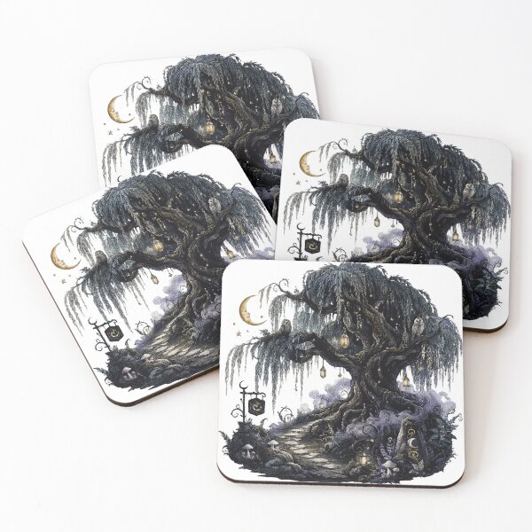 Item preview, Enchanted Moonlit Willow Tree Mystical Dark Forest Gothic Fantasy Art designed and sold by inkoutninja.