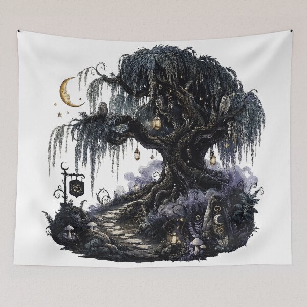 Item preview, Enchanted Moonlit Willow Tree Mystical Dark Forest Gothic Fantasy Art designed and sold by inkoutninja.