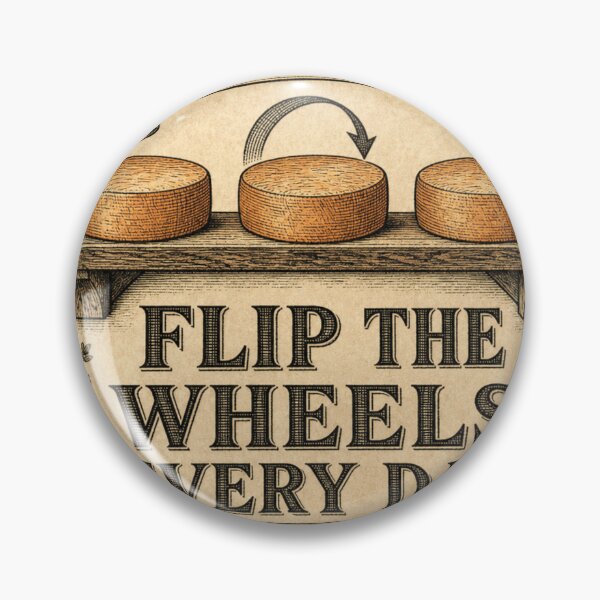 Item preview, Flip the Wheels Every Day Cheese Aging Badge designed and sold by BoosterShop.