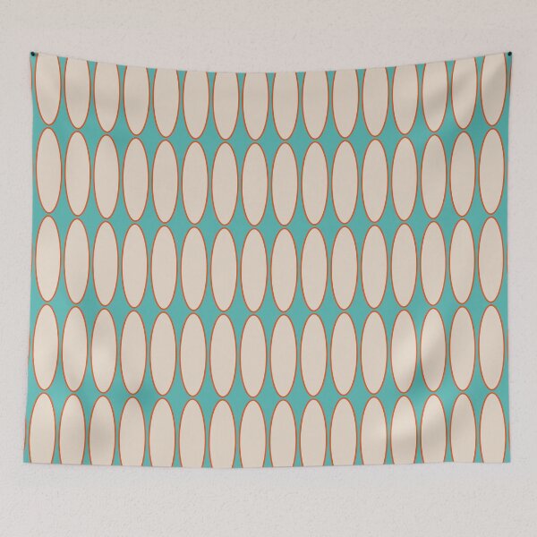 Item preview, Mid Century Modern Geometric Ovalia Pattern in Turquoise Orange Beige designed and sold by kierkegaard.