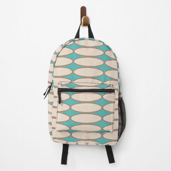 Item preview, Mid Century Modern Geometric Ovalia Pattern Horizontal in Turquoise Orange Beige designed and sold by kierkegaard.