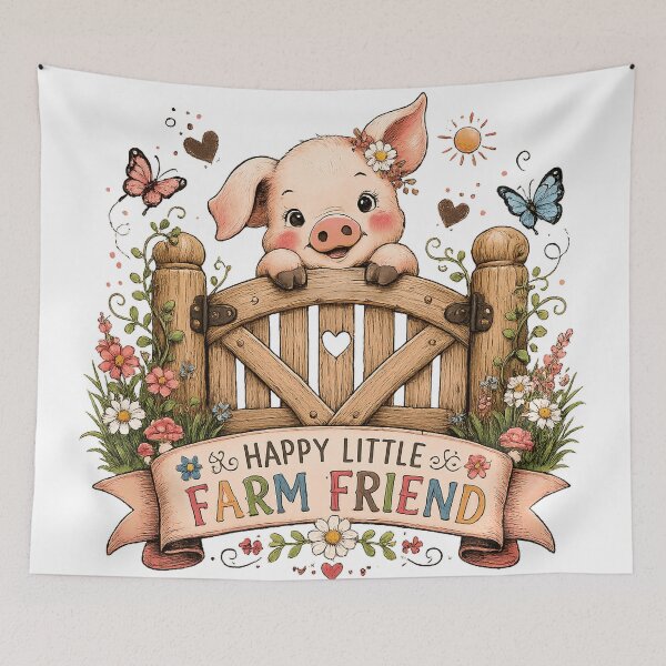 Item preview, Cute Baby Pig Happy Little Farm Friend Floral Cottagecore Farmhouse Art designed and sold by inkoutninja.