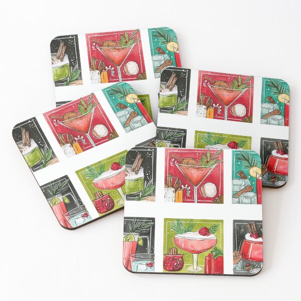 Item preview, Festive Holiday Cocktails in Colorful Glasses with Fresh Herbs, Aromatic Spices, and Seasonal Charm designed and sold by OlfactoART Studio.
