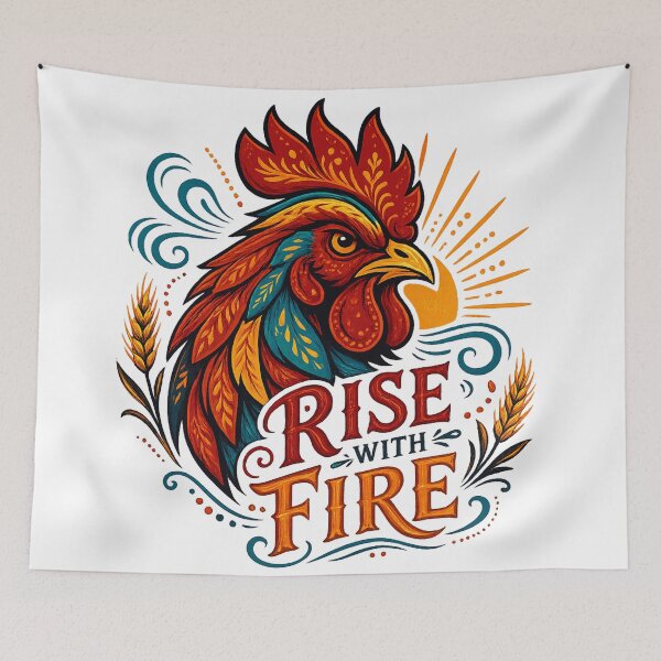 Item preview, Colorful Rooster Rise With Fire Bold Sunrise Rustic Farmhouse Inspirational Art designed and sold by inkoutninja.