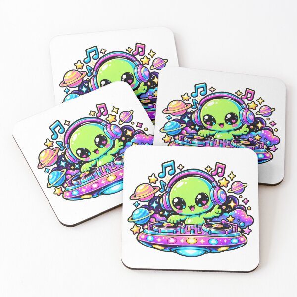 Item preview, Cute Alien DJ Mixing Neon Cosmic Beats designed and sold by Thai Vibe Studio.
