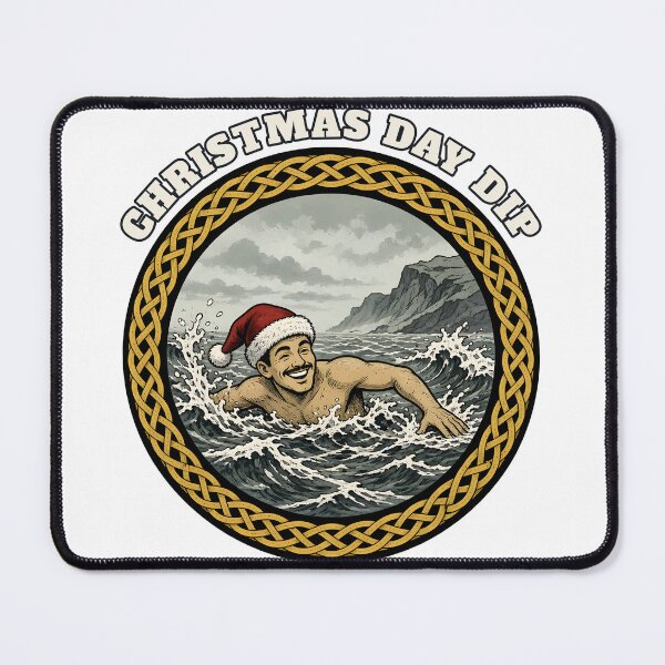Item preview, Christmas Day Dip Santa Hat Sea Swimmer Celtic Knot Roundel designed and sold by Freckled-Monkey.