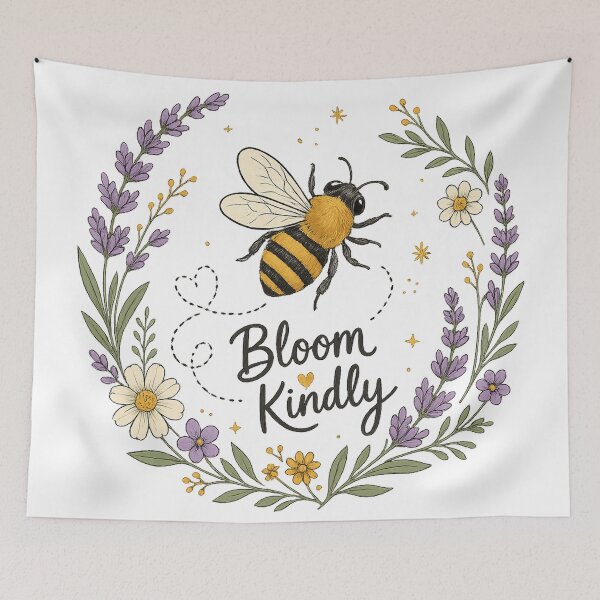 Item preview, Cute Bumblebee Bloom Kindly Quote Lavender Daisy Floral Cottagecore Nature Art designed and sold by inkoutninja.