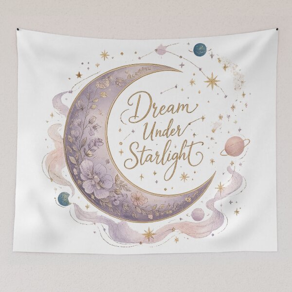 Item preview, Floral Crescent Moon Celestial Cottagecore Fantasy Dream Under Starlight Art designed and sold by inkoutninja.