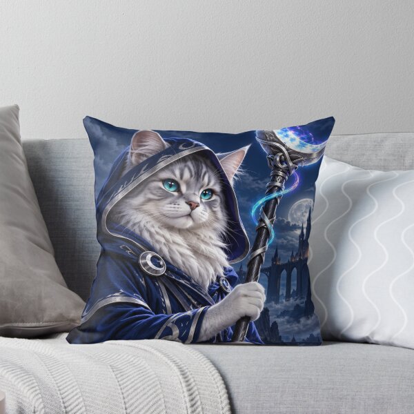 Item preview, Cat Wizard with Crescent Moon Staff Medieval Fantasy designed and sold by Silken moonlight .