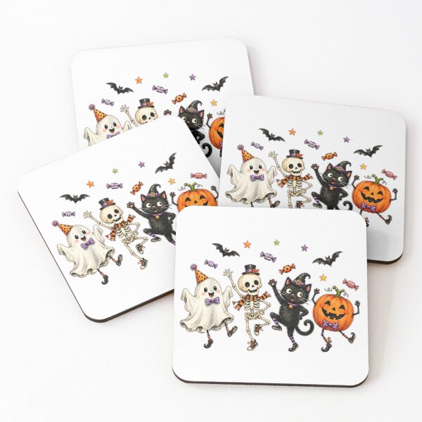 Item preview, Cute Black Cat Ghost Pumpkin Skeleton Funny Halloween Dance designed and sold by River Silva.