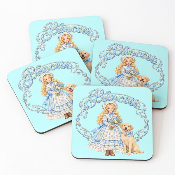 Item preview, Pioneer Princess with her Friend Golden Retriever Pup in Light Blue designed and sold by meganlaub1.