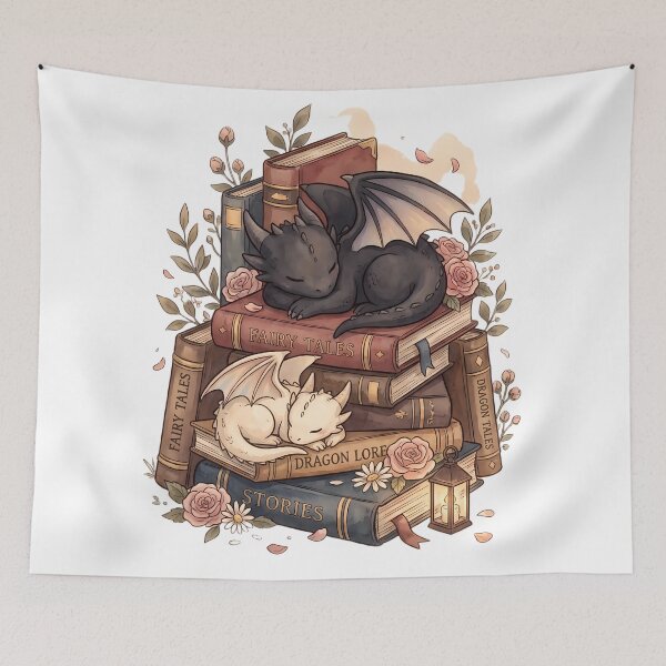 Item preview, Sleeping Baby Dragons on Vintage Fairy Tale Books designed and sold by Rising Drake.