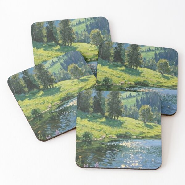 Item preview, Alpine Lake Mountain Landscape Oil Painting Summer Nature Fine Art designed and sold by Wildverdant.