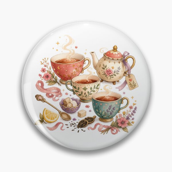 Item preview, Cozy Floral Tea Party Vintage Teacups Teapot Cottagecore Tea Lover Art designed and sold by inkoutninja.