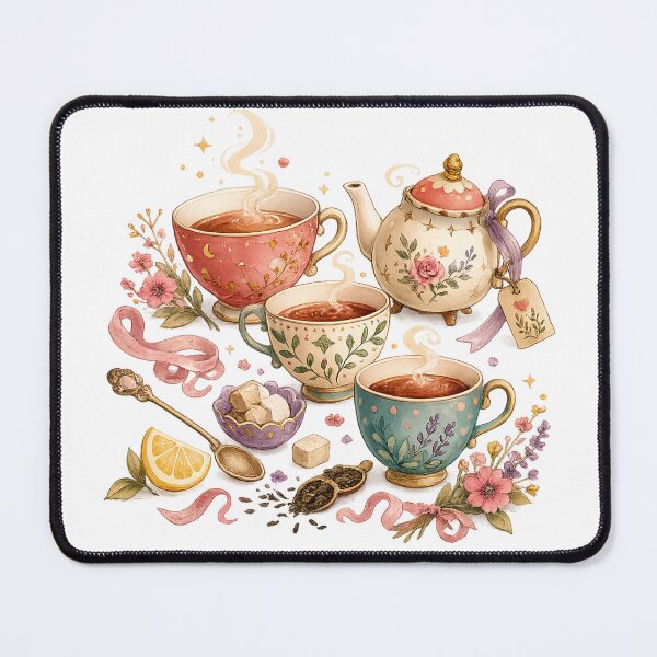 Item preview, Cozy Floral Tea Party Vintage Teacups Teapot Cottagecore Tea Lover Art designed and sold by inkoutninja.