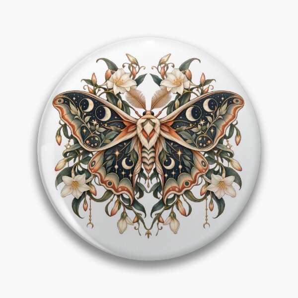 Item preview, Moonlit Moth with Flowers and Crescent Moon designed and sold by Art Studio Shams.