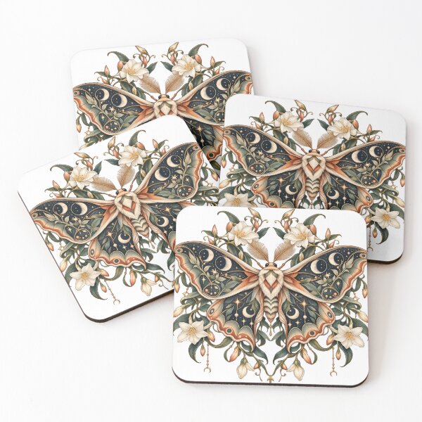 Item preview, Moonlit Moth with Flowers and Crescent Moon  designed and sold by Art Studio Shams.
